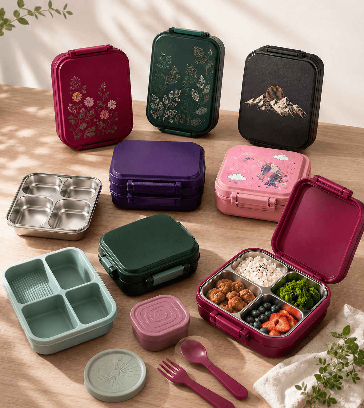 Styled bento box on a daylit linen surface — SR Fab Tech hero
